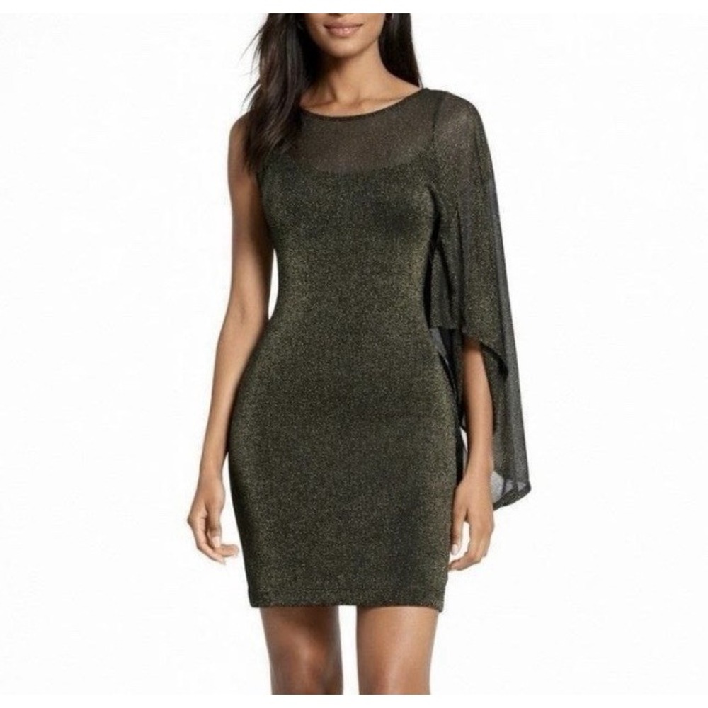 $265 Ted Baker Monyca Draped One Shoulder Dress Sparkly Glitter Women's‎ Size 4